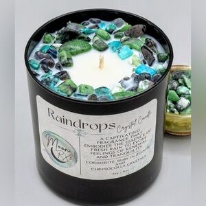 Raindrops Crystal infused soy candle for renewal, smells like fresh rain!